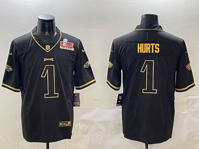Men Philadelphia Eagles #1 Hurts Black gold Throwback 2025 Nike Vapor Limited NFL Jersey style 2->philadelphia eagles->NFL Jersey